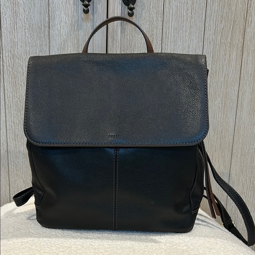 Fossil Black Leather Backpack